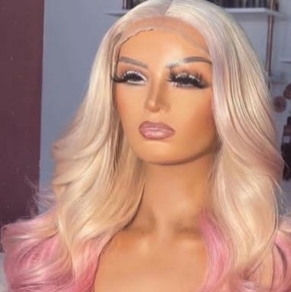 Brand New Clip in Long Human Hair Extensions 22" Pink 20 Packs Wig - Picture 1 of 10